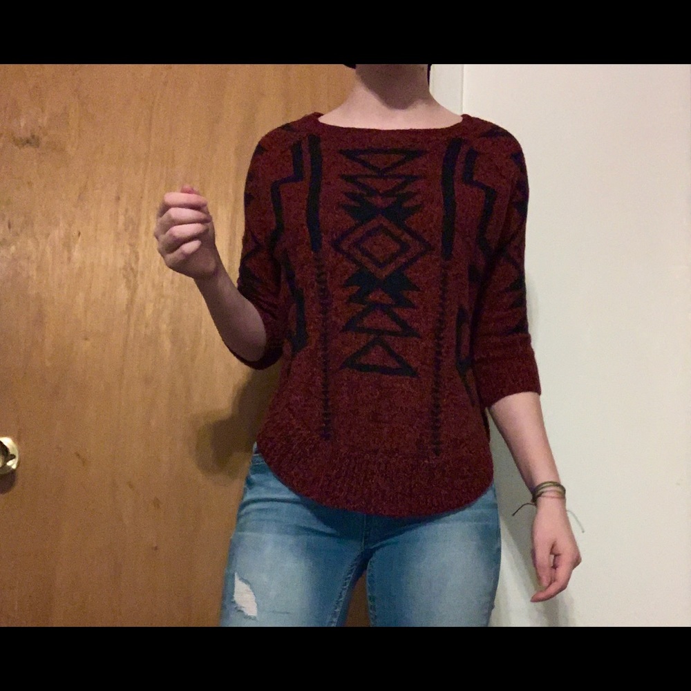 Red tribal print sweater